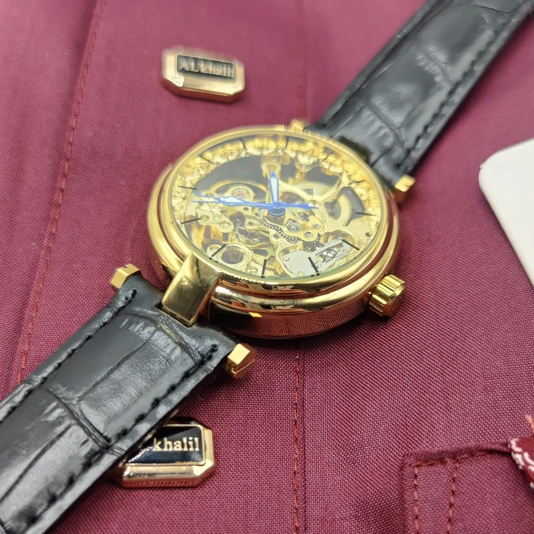 New FORSINING Squelette Mechanique Automatique Gold Cuir Noir